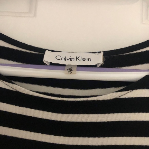 SOLD -Calvin Klein Blk/Wh Striped Dress w/chrome arm details - Picture 2 of 5